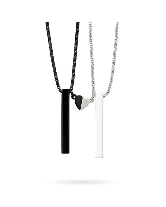 Collar Corazón y Barra - Plata y Negro